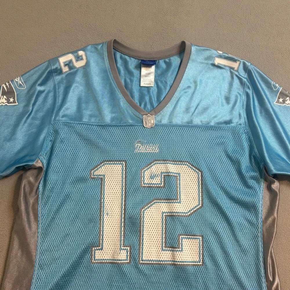 VTG Reebok Tom Brady #12 New England Patriots Womens Jersey 2XL Blue Gray NFL